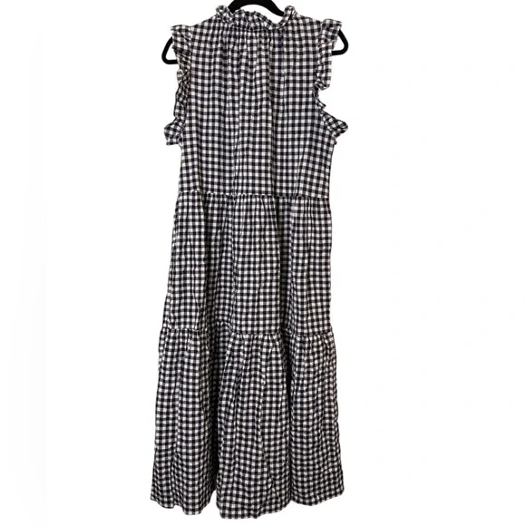 Felicite Black and White Cotton Gingham Midi Dress sz L - Picture 6 of 10